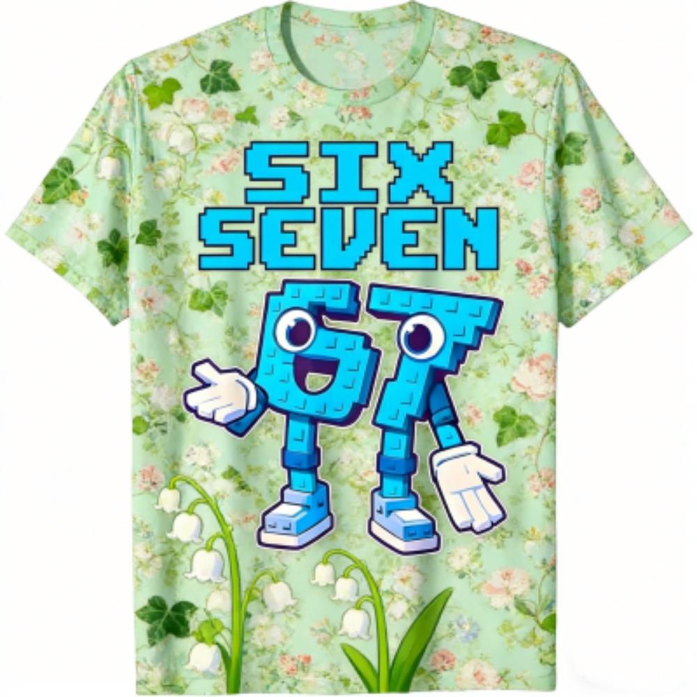 Fashion Kids T-Shirt 67 Six Seven Flower Print Boy and Girl Tees Top Summer Short Sleeve O Neck Casual Outdoor Kids Clothing