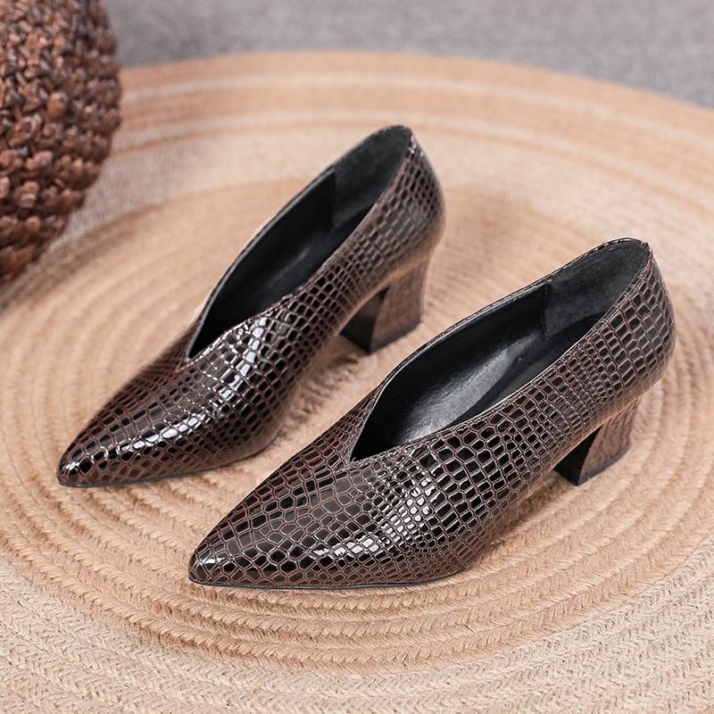 Женские туфли на толстом каблуке с острым носком в стиле ретро, ​​новые весенне-осенние универсальные туфли на высоком каблуке