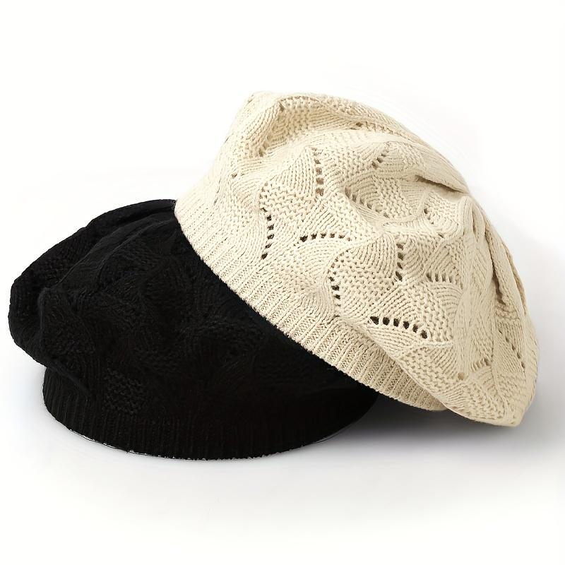[Элегантная вязаная шапка ручной стирки] Шикарный вязаный берет для женщин на все сезоны - Легкий, дышащий, 100% полиэстер, только ручная стирка