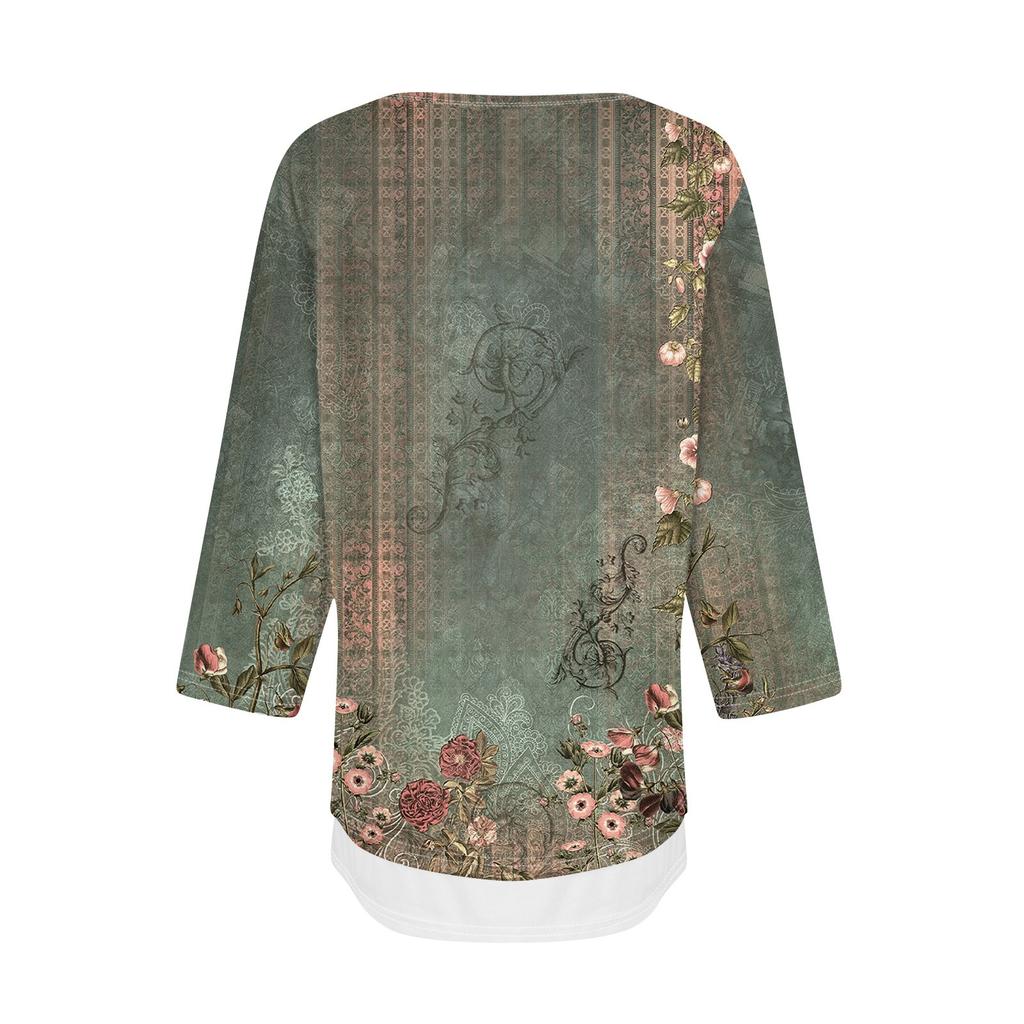 Women's T Shirt Tee Print 3/4 Sleeve Fake Two Pieces Daily Weekend Fashion Basic Regular Top