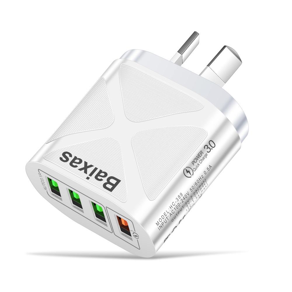 Многопортовое USB-зарядное устройство с быстрой зарядкой QC3.0, 4 порта, 5 В/9 В/12 В, Совместимо со стандартами ЕС/США/Великобритании/Австралии