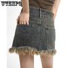 WTEMPO Женские винтажные облегающие джинсовые юбки с кисточками Y2K, женские летние мини-хлопковые юбки, уличная одежда