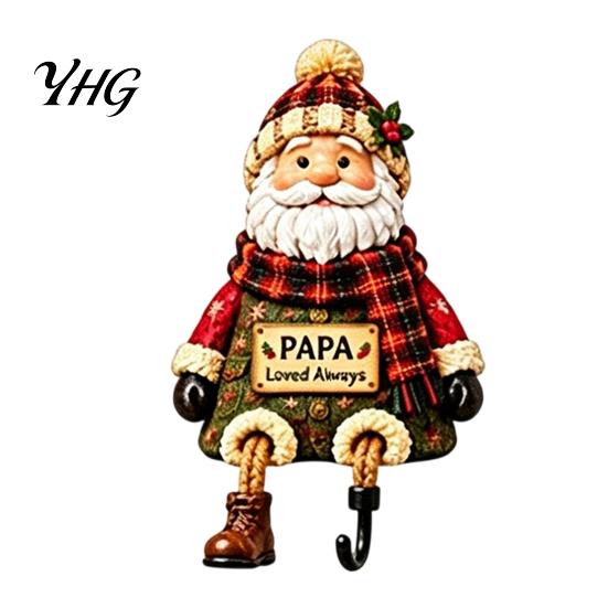 Plush Scarf Santa Decor Christmas Stocking Holder, Mantel Resin Sitting Leg Hook, Hanging Figurine Festive Character Ornament for Holiday Home