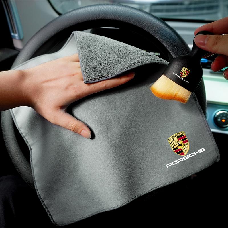For Porsche Car Cleaning Soft Brush Tool Dust Remover Suede Fleece Microfiber Wash Towel Car Cleaning Rag Cloth Auto Accessories