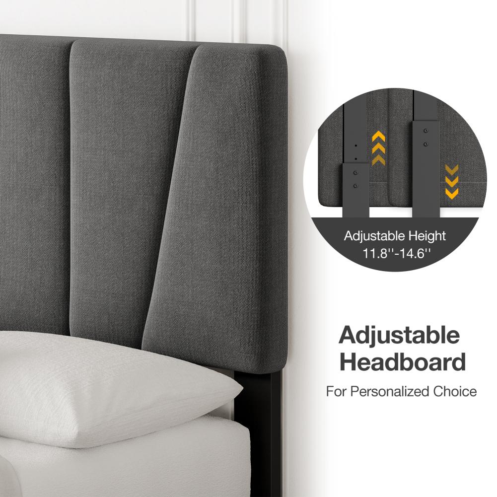 Кровать-платформа с обивкой размера «full/queen size» и ящиками для хранения вещей. Изголовье с деревянными планками. Пружинный блок не требуется.