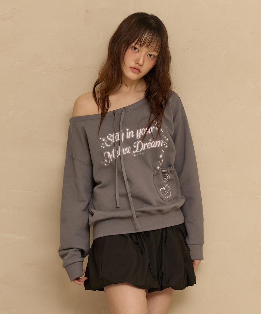 WAIKEI Mellow Dream Off-Shoulder Sweatshirt Charcoal