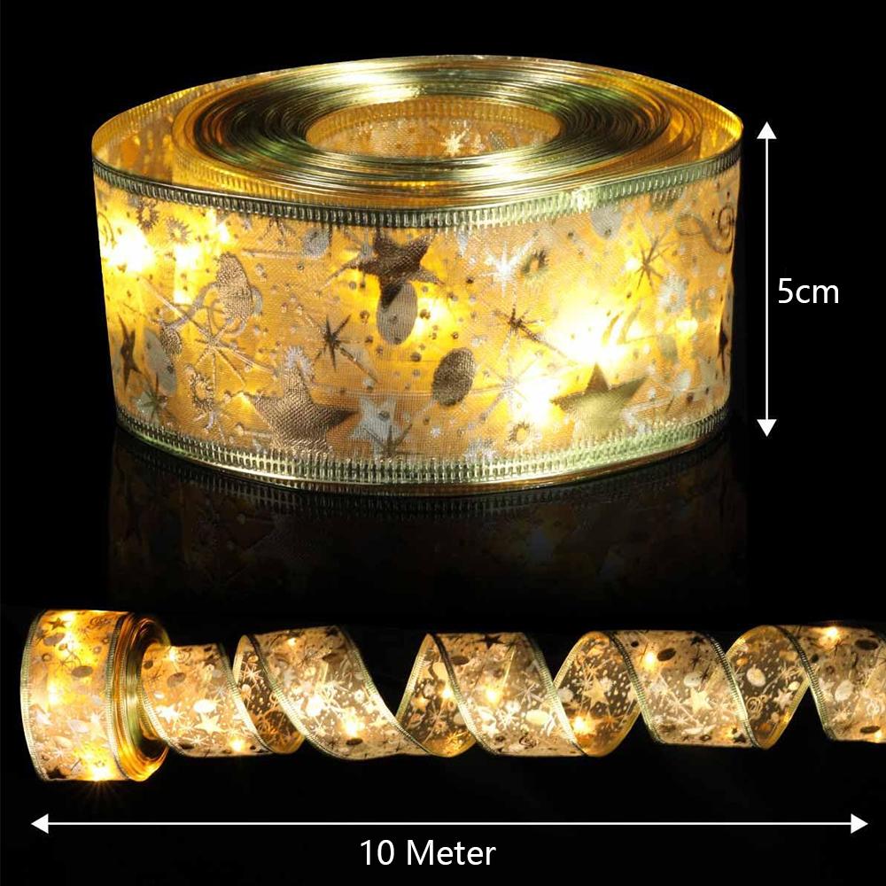 10-метровая лента для рождественской елки на батарейках со 100 светодиодными лампочками(Теплый свет)