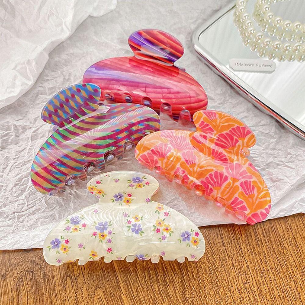 Acrylic Hair Claw Clip Colorful Acrylic Shark Clip Cute Flower Hair Claw Ladies