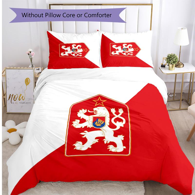 Czech Republi Football Printed Bedding 3 Piece Set Cozy Breathable Bed Cover Set as Housewarming Holiday Gift