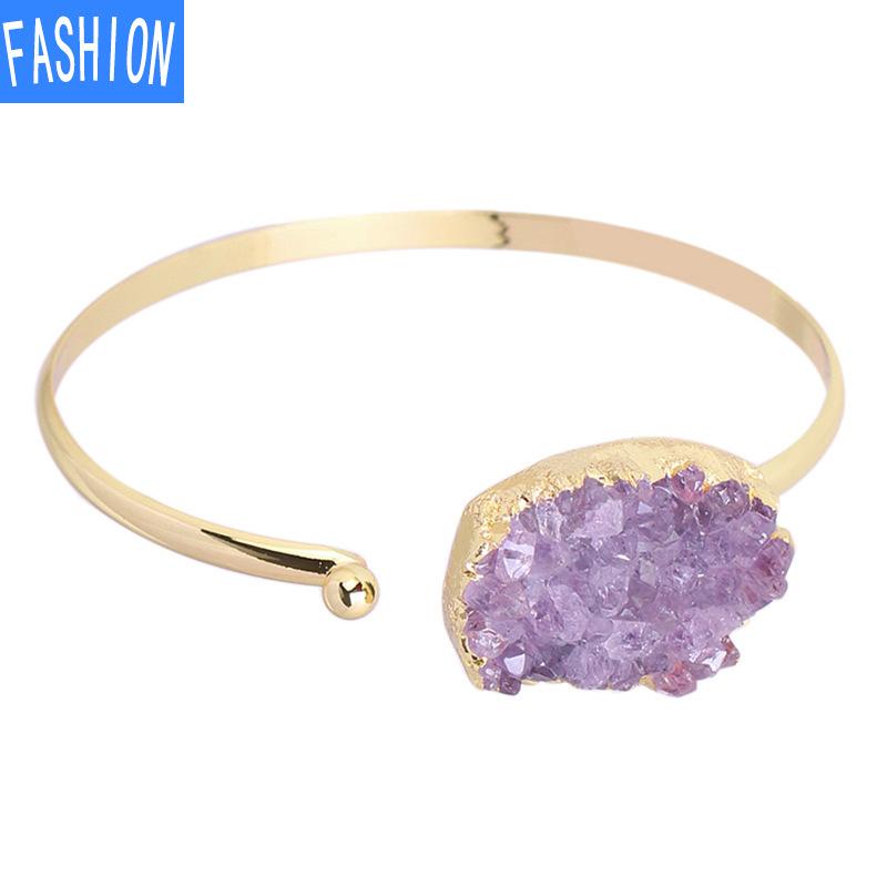 Необычный браслет из меди с натуральным аметистом, полуоткрытый регулируемый браслет любого размера запястья