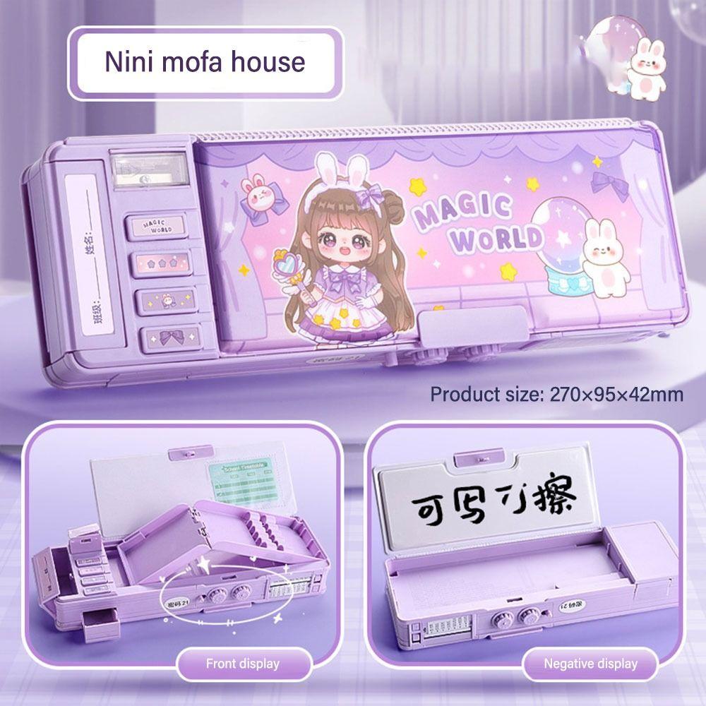 Double Layer Mechanism Pencil Box Astronaut Design Stationery Organizer Pencil Case  For Boys/Girls