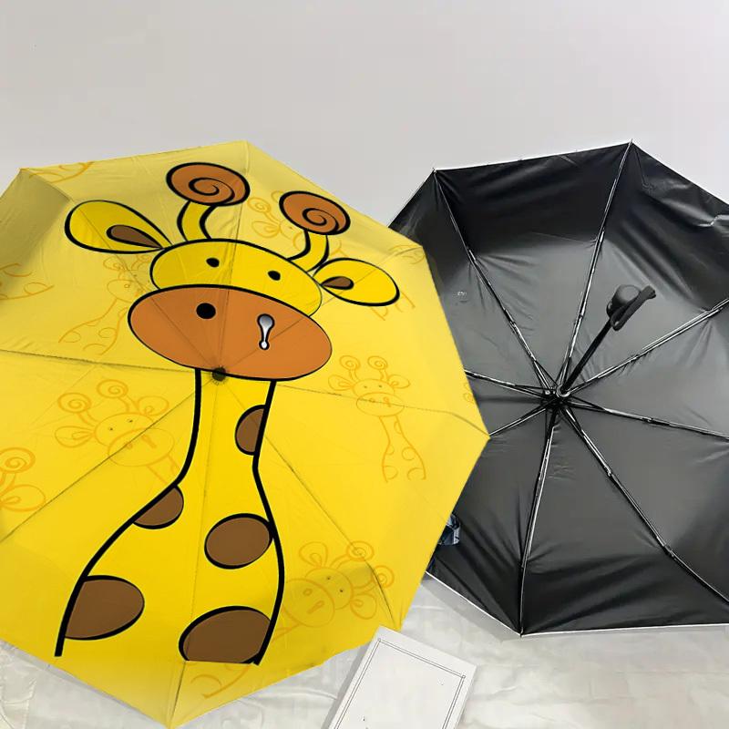 1PC giraffe pattern Umbrella-8-Rib Reinforced, Automatic Open, Lightweight & Durable, Cute Fashion Accessory for Outdoor-F2654