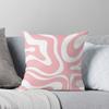 Retro Modern Liquid Swirl Abstract Pattern Square In Blush Pink and White Throw Cushions & Pillows Without Core
