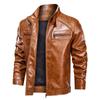 Autumn Faux Leather Jacket Men Solid Color Zipper Multiple Pockets Motorcycle Jackets Vintage Slim Fit Bomber Coats