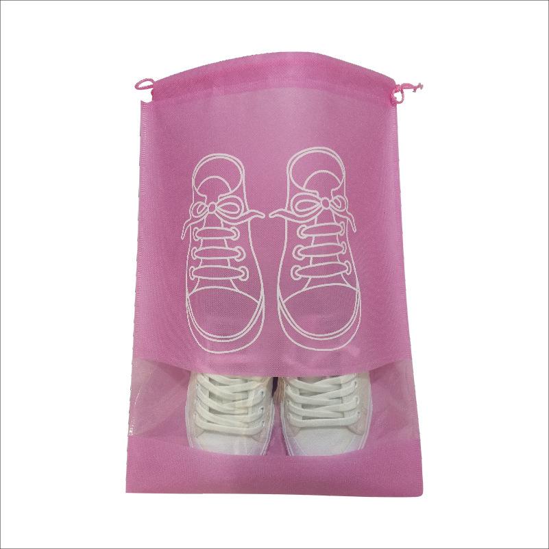 Dustproof & Moisture-proof Non-Woven Shoe Storage Bag with Drawstring for Travel Organization.