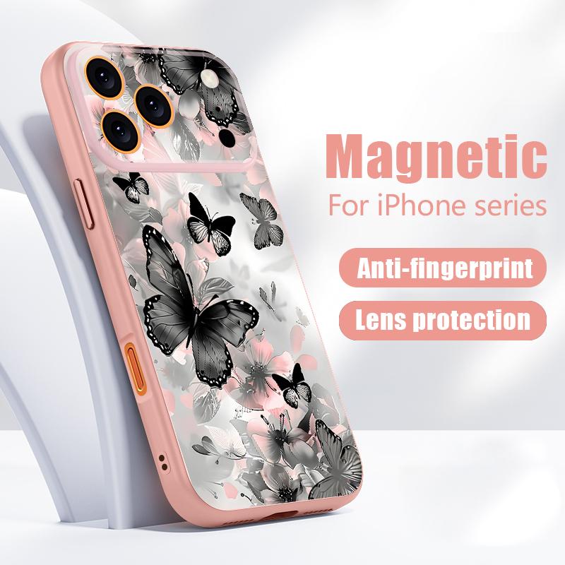 Роскошный Цветной Чехол с Узором Бабочки Для iPhone 17 Pro Max Магнитный Для Magsafe Гибридный Тонкий Матовый Чехол Для iPhone 16 15 14 13 Pro Max