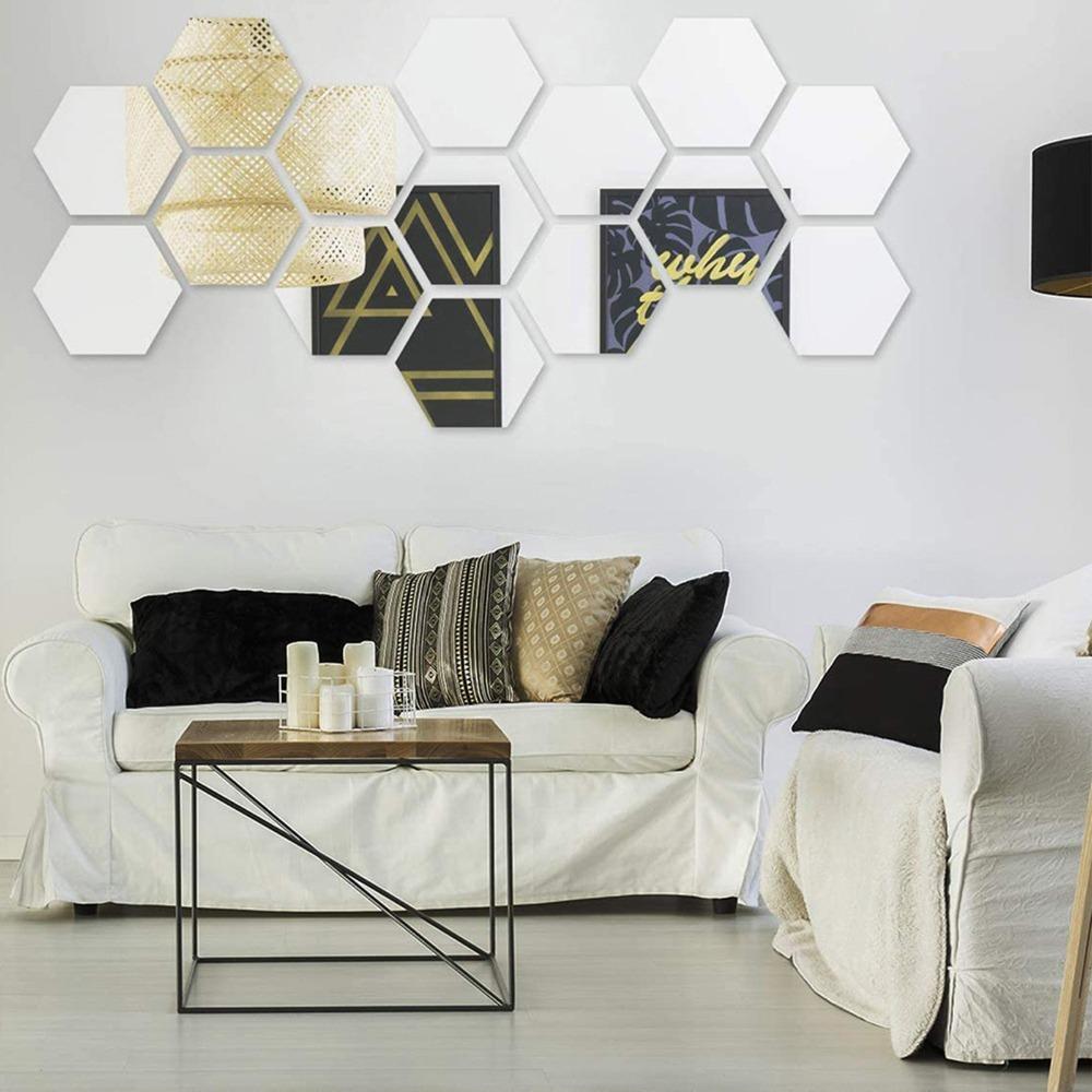 12pcs 3.15×2.76×1.57in Hexagon Mirror Wall Sticker Acrylic Self-adhesive Mirror Tile Office