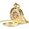 Vintage Men's Mechanical Pocket Watch Roman Numerals Dial, Double Cover Gold Pocket Watch with Chain for Daily Gifting