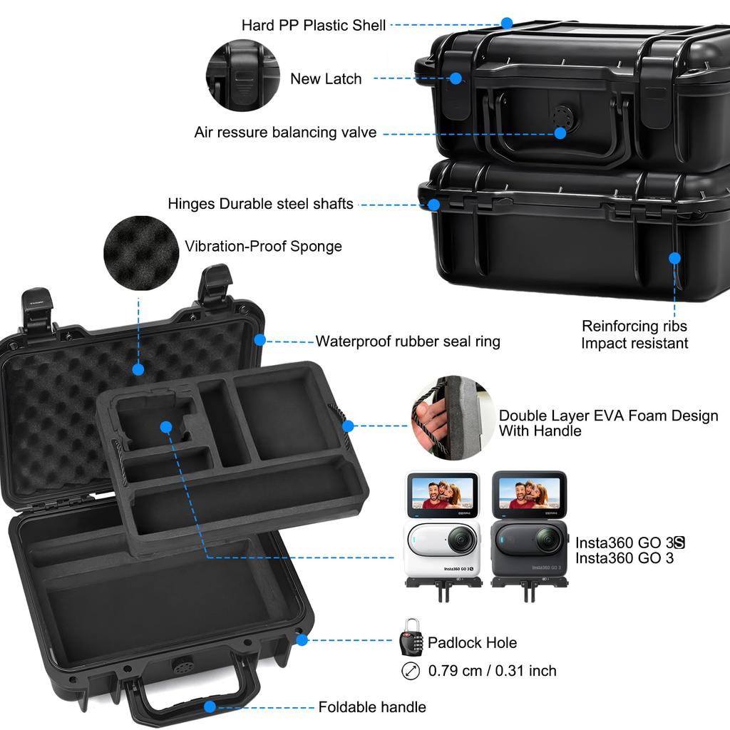 Водонепроницаемый жесткий чехол Lekufee, совместимый с камерой Insta360 GO 3S Insta360 GO 3 Vlogging Camera и аксессуарами / (Только случай)