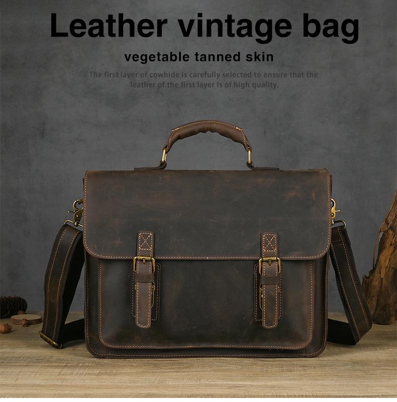 Винтажная мужская сумка через плечо из лошадиной кожи для ноутбука