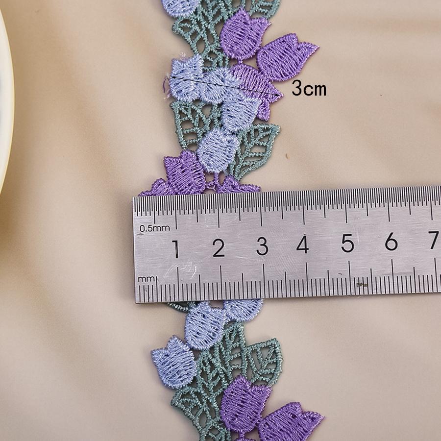 1 Yards Purple Orange Flowers Embroidery Lace Guipure Ribbon Applique Wedding Dress Headveil DIY Sewing Supplies 3.7cm Wide