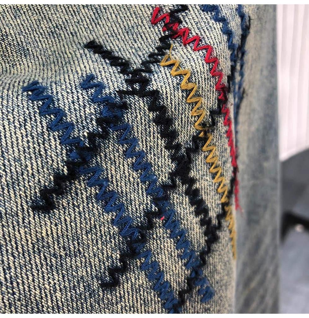 Men's American Street Style Washed Distressed Jeans – Straight Loose Fit, Spring/Autumn, European Vibe Long Pants