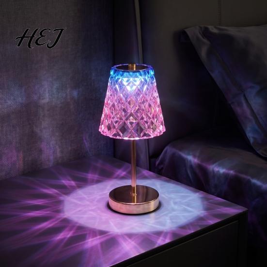 Small Portable Mood Light Touch Control Metal Cordless Table Lamp, 3-Color Dimmable Bedside Night with Decorative Diamond Cut Lamp Faux Crystal