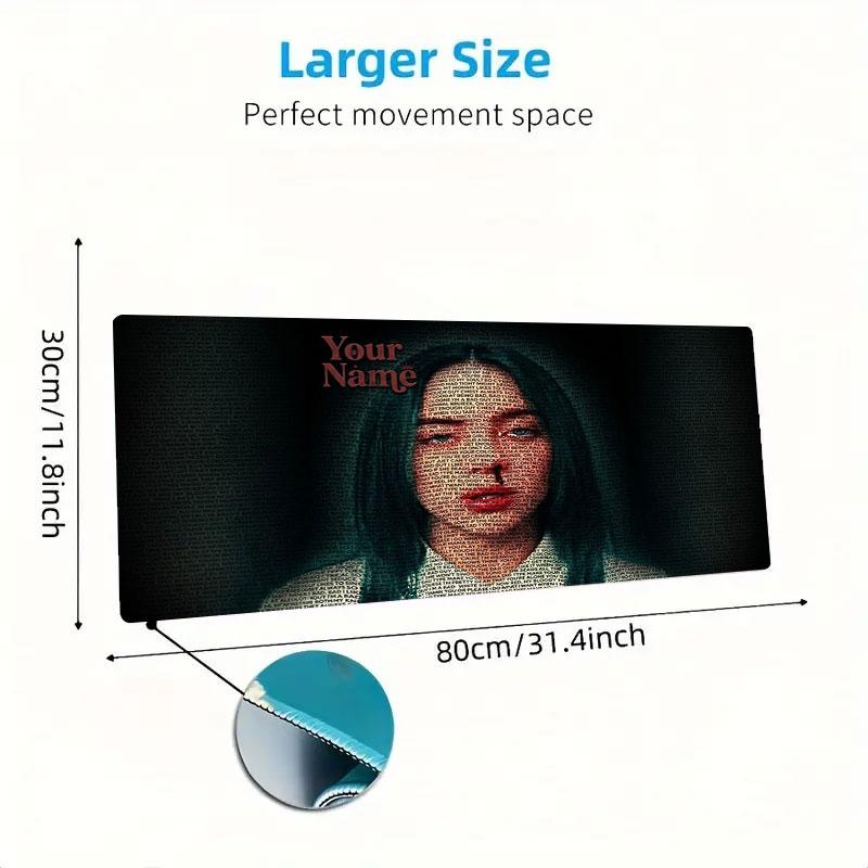 Billie Eilish Custom Name Large Size Mouse Pad Large Gaming Table Cushion Non-slip Laptop Tablet Big Mousepad XXL Mat Mini PC Playmat With Lock edge