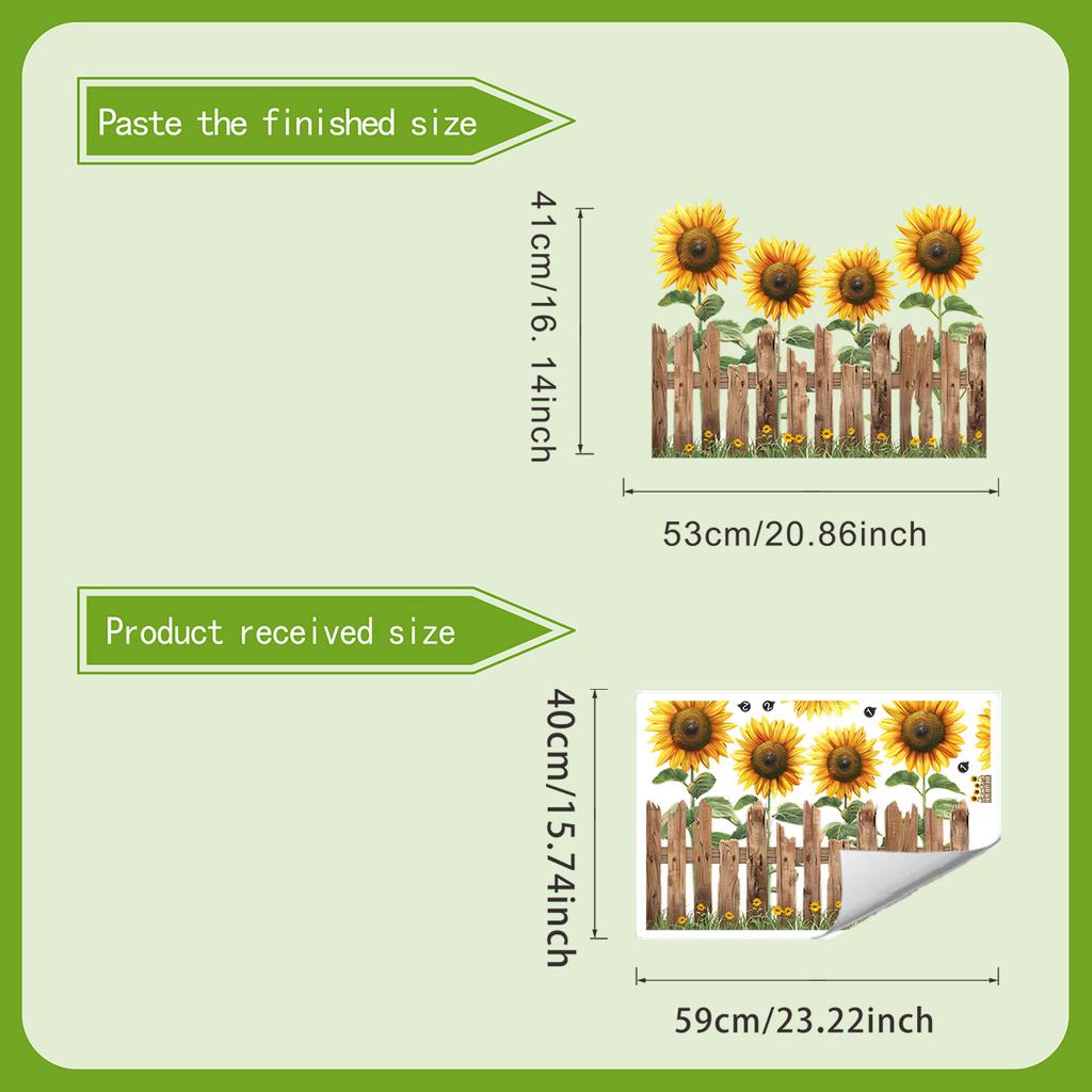 Наклейки в деревенском стиле - Наклейки на стену 'Подсолнух и забор' - Свежие элементы - Самоклеящиеся - Без следов