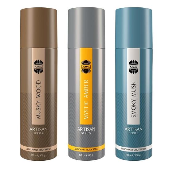 Ajmal Artisan -musky Wood & Mystic Amber & Smoky Musk Deodorant Perfume 150ml Longlasting Spray Gift for Men and Women Online Exclusive