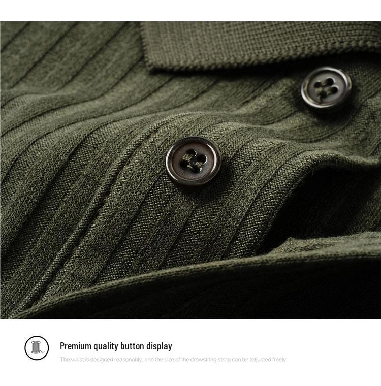 Мужская облегающая трикотажная рубашка поло с коротким рукавом - Повседневный топ в корейском стиле в рубчик