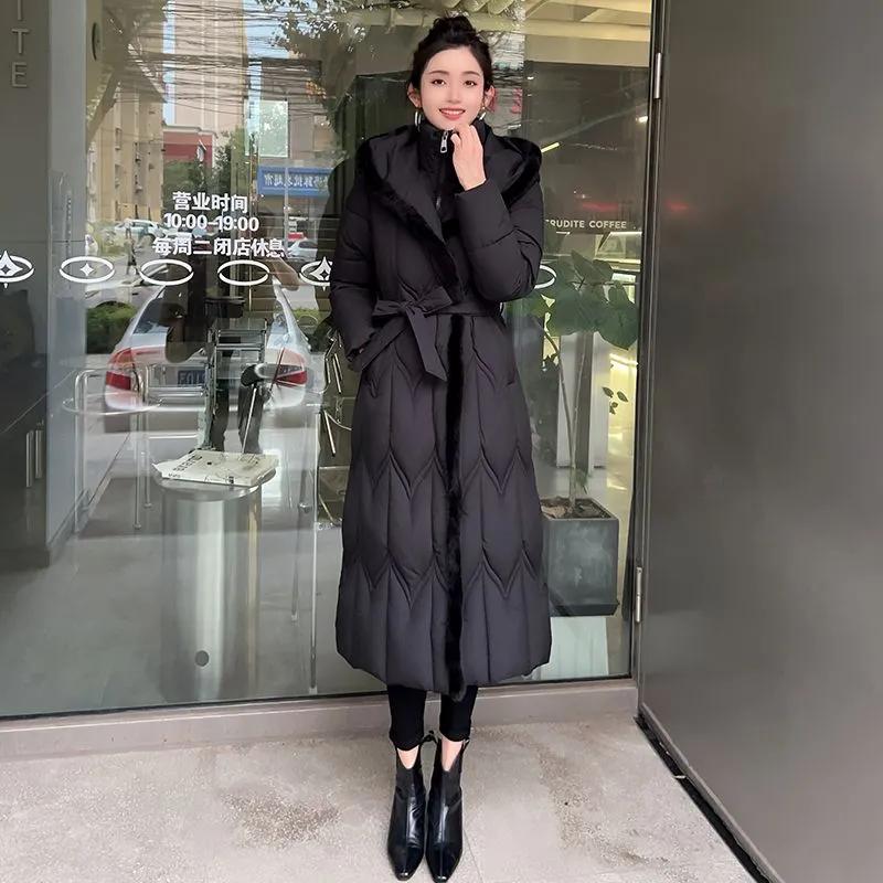 Модные зимние куртки больших размеров 7XL для женщин, длинные парки с капюшоном, свободные, толстые, теплые пальто, повседневные женские пальто с поясом