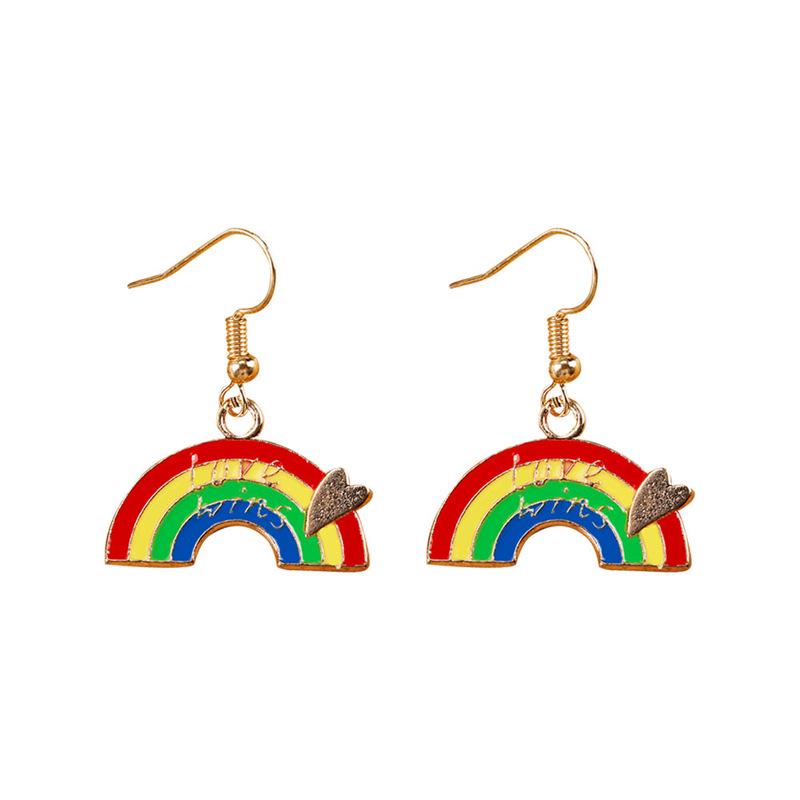 Colorful Alloy Rainbow Flag Love Earrings