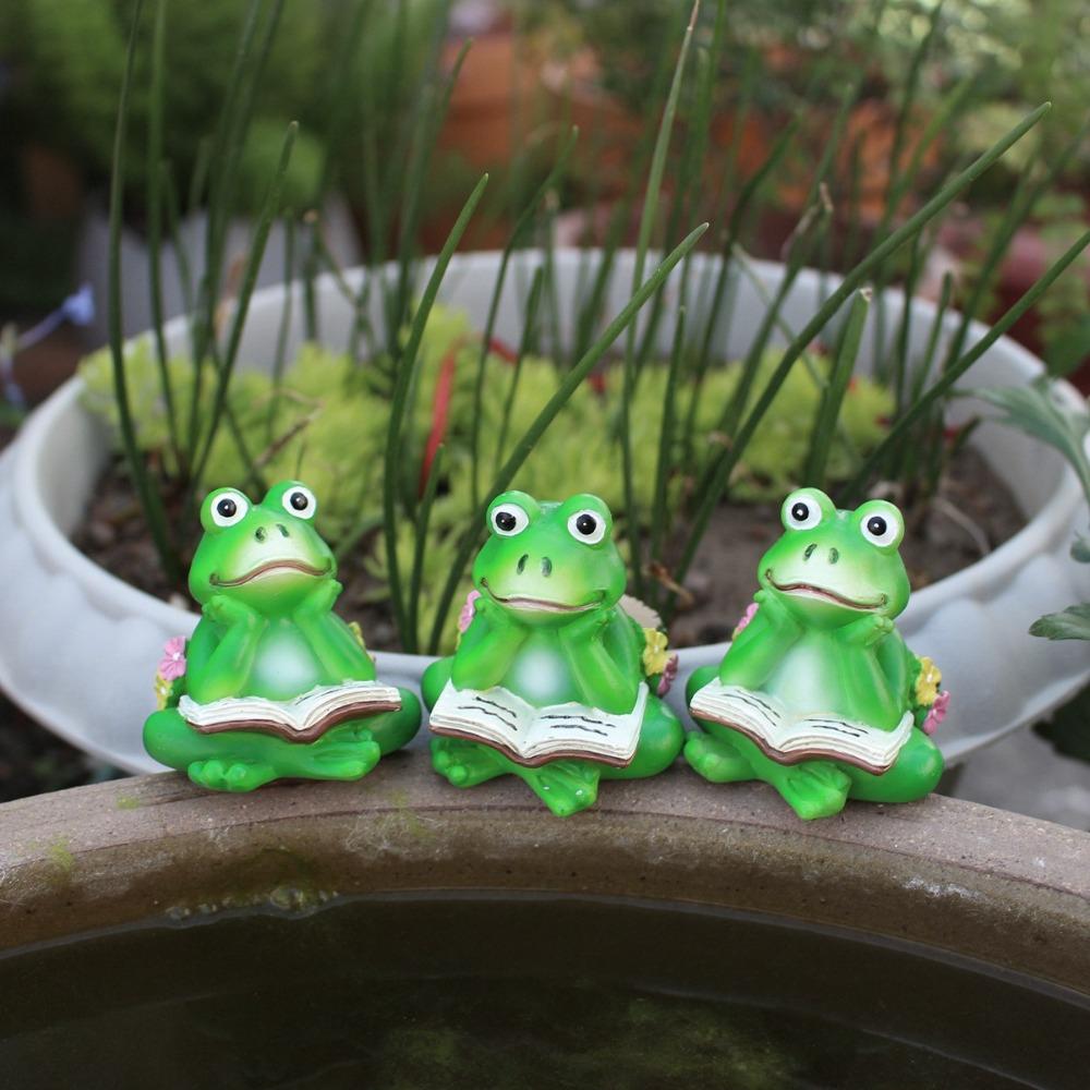 3pcs Green Frog Potted Mat Cartoon Animal Statue  Micro-landscape Accessories