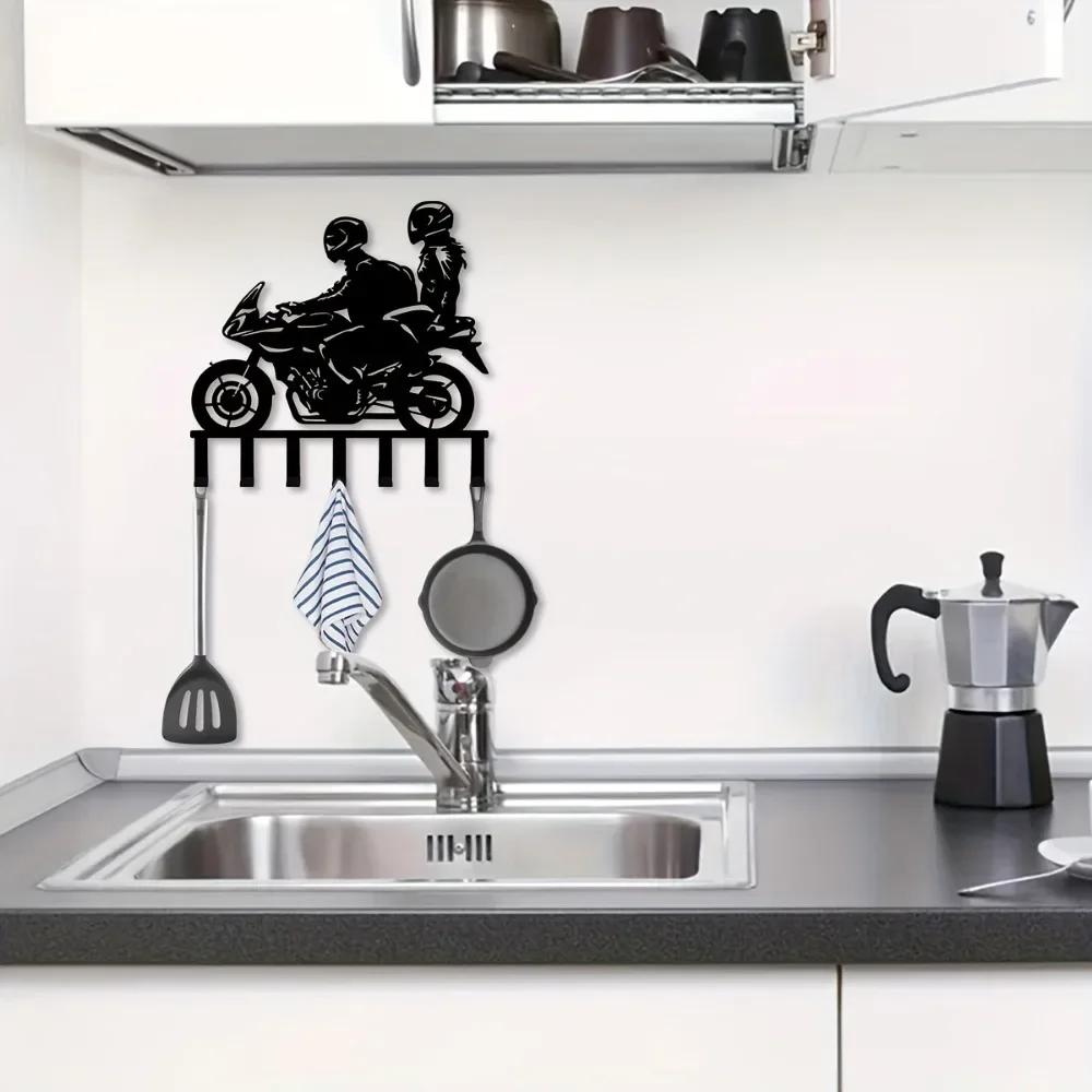 1pc Wall Couple Motorcycle Metal Key Hangers - Decorative Wall Hooks, Easy-to-Install Key Holder for Office & Home Decor