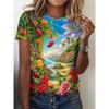 Футболка с принтом Flower World, повседневный топ с круглым вырезом и короткими рукавами для весны и лета, женская одежда