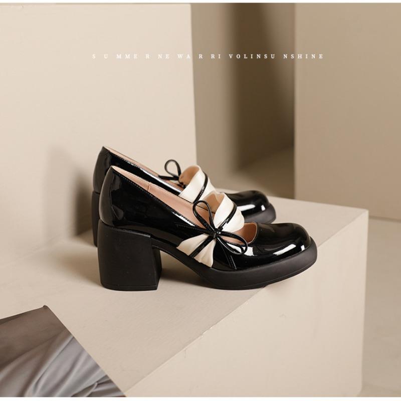 Туфли на высоком каблуке женские весенне-осенние туфли Мэри Джейн в британском стиле на толстом и мелком каблуке