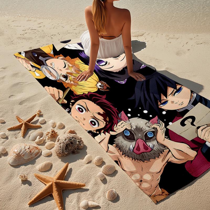 1PC Demon Anime Group Beach Towel - Soft, Absorbent Microfiber, Lightweight, Ideal for The Beach, Parties, Travel, Camping fan gifts