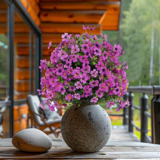 Искусственное топиарное шаровидное дерево с фиолетовыми цветами для улицы, искусственные кустарники с грунтовым колышком, устойчивые к УФ-лучам, искусственные кусты для украшения переднего крыльца, сада, кашпо