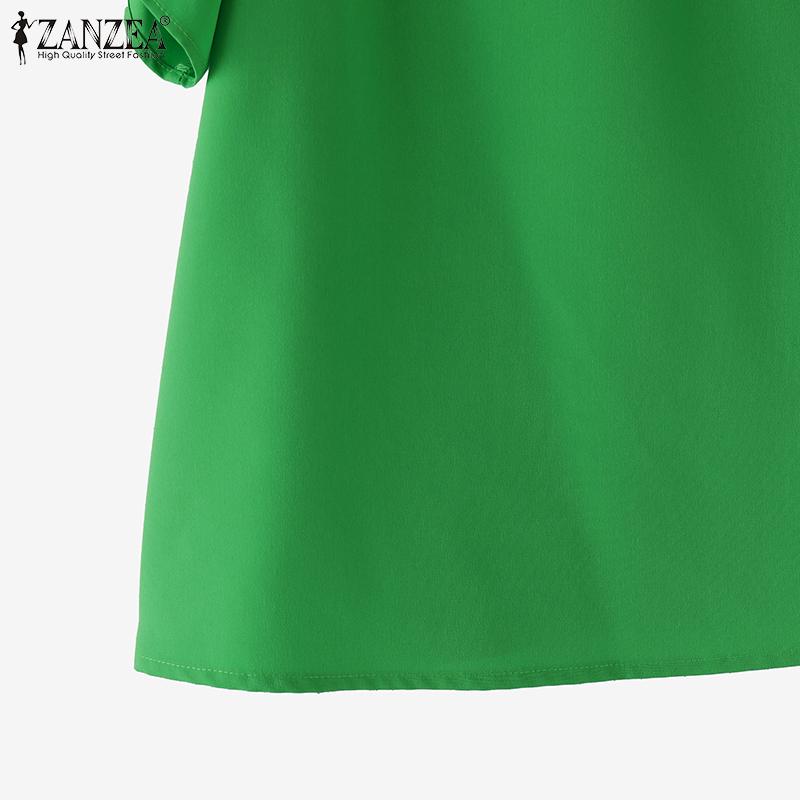 ZANZEA Женская модная многослойная свободная блузка с круглым вырезом и рукавами с рюшами