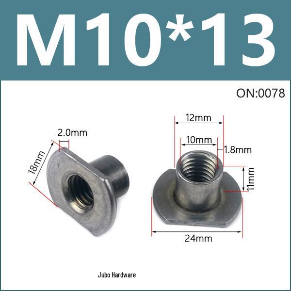 Thickened Welded T-Nut, Cold Heading Iron Plate, Round Imperial Fine Thread, Natural Color, Sizes M6/M8/M10.