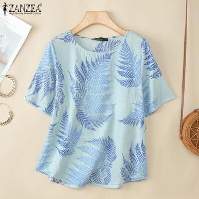 Женская повседневная летняя блузка с круглым вырезом и коротким рукавом с принтом