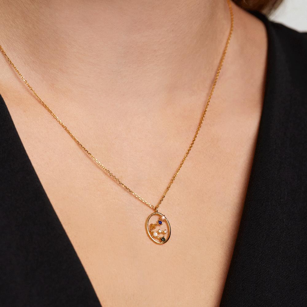 Позолоченные 18-каратные ожерелья со знаками зодиака для девочек и женщин, 12 созвездий, ожерелье с камнем, цветное циркониевое полое ожерелье для влюбленных, изысканные ювелирные изделия, подарки