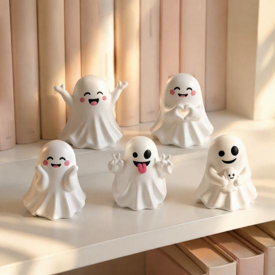 Small Ghost Statue for Shelf Halloween Cute Figurine, Mini Cartoon Statue, Little Spooky Desk Accessory Autumn Desktop Ornament Tiered Tray Home Table