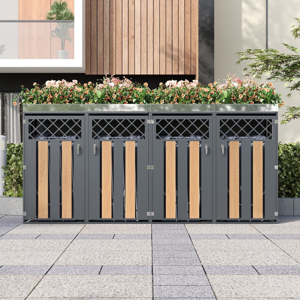 Trash can box, with diamond-shaped ventilation holes, trash storage compartments, lockable, four doors, planting area