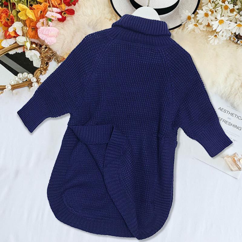 Женский вязаный свитер с высоким воротом, свободный размер, большие размеры, теплый вязаный джемпер, пуловер на зиму осень