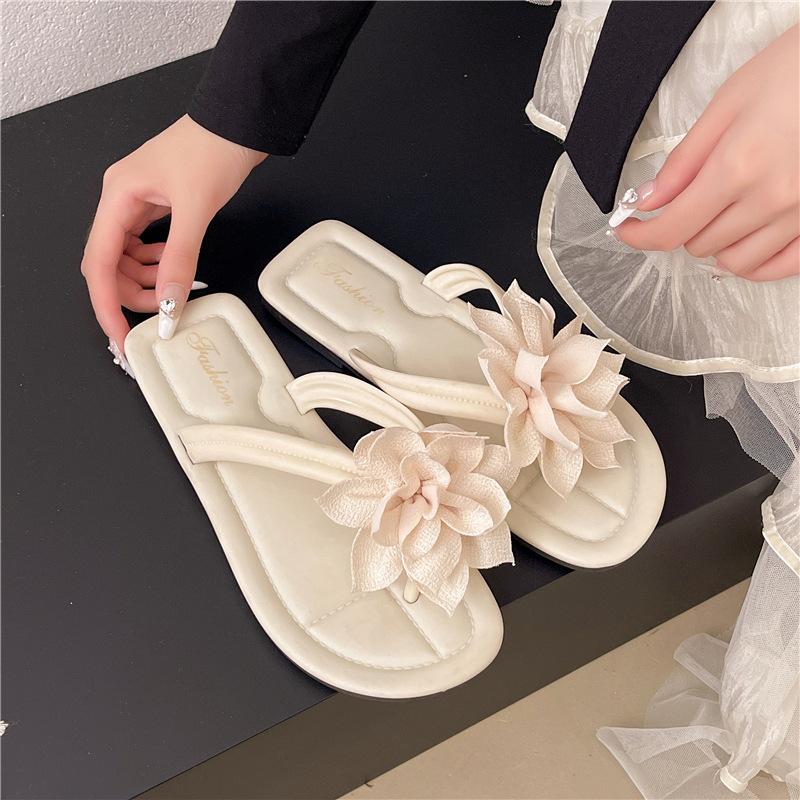 Пляжный отдых ветер носок цветок шлепанцы женские на плоской подошве крутые тапочки носить нескользящие пляжные туфли лето