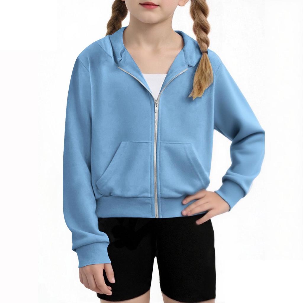 Children's Fashion Solid Color Long Sleeved Hooded Sweatshirt, Girls' Hoodie Jacket