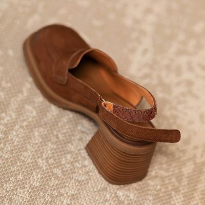 Огромная удобная сумка голова толстый каблук сандалии женские ретро платформа круглый носок пустые липучки высокие каблуки