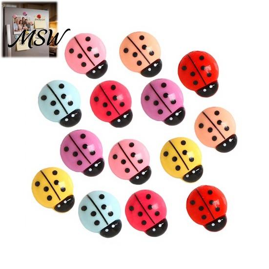 Office Cabinet Decor 4Pcs 3D Ladybug Refrigerator Magnet, Mini Ladybird Resin Fridge Colorful Insect Photo Holder Decorative Memo Note for Kitchen